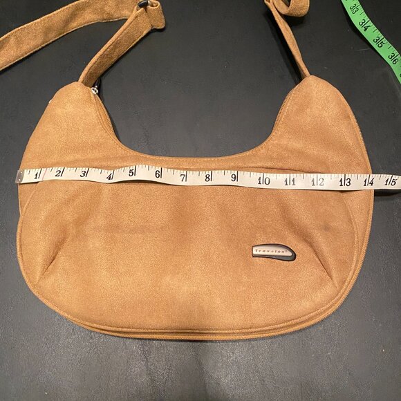 TRAVELON Anti-Theft Travel Purse Tan Faux Suede Hobo Handbag Zip Pockets - Picture 14 of 16